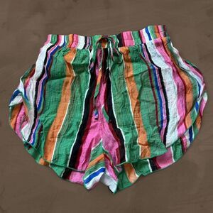 Lulus pink colorful shorts striped drawstring size medium
